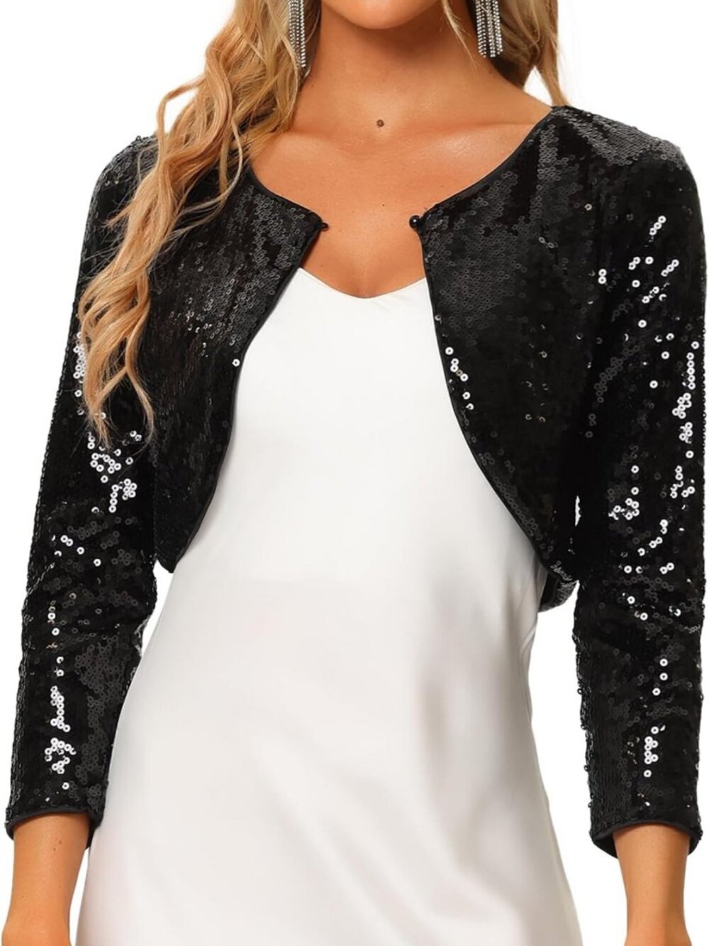 Sparkly Sequin Halloween Costume Jacket | 3/4 Sleeve Crop Bolero Shrug